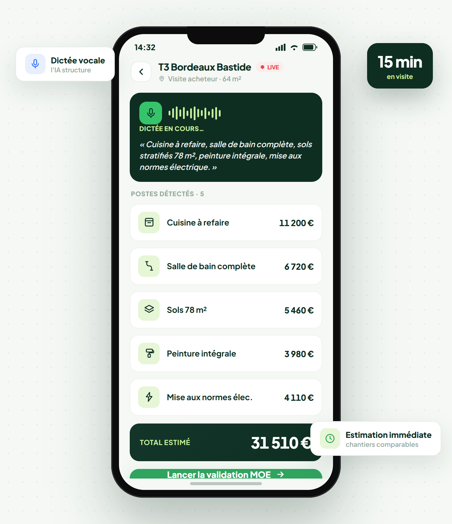 Chiffrage des travaux en visite sur mobile