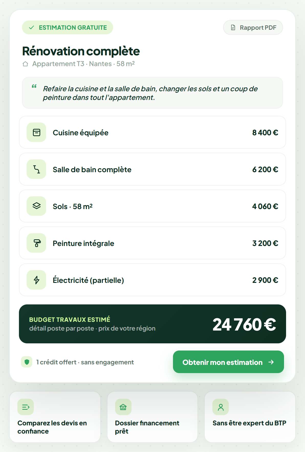 Mon budget travaux — estimation Rapido'devis pour particuliers